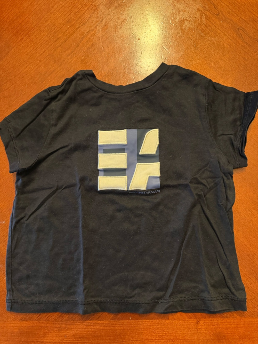 Emporio Armani Black Baby Tee with Silver Eyelet Detail